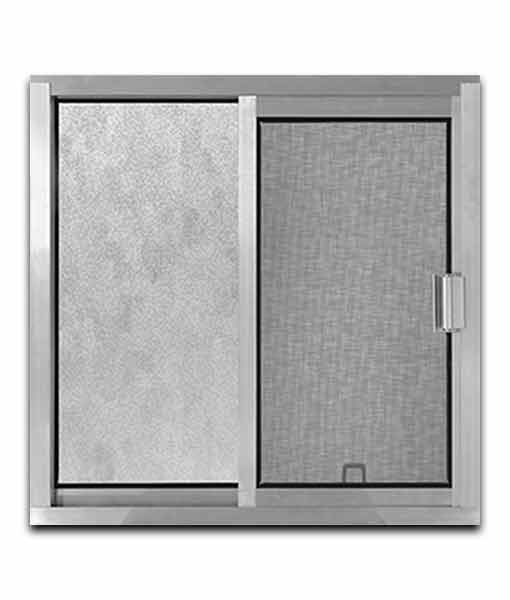 Ventana de Aluminio Economica 60X60cm, Perfil de 1 1/2″, Sin Anodizar, Vidrio Opaco, Mosquitero