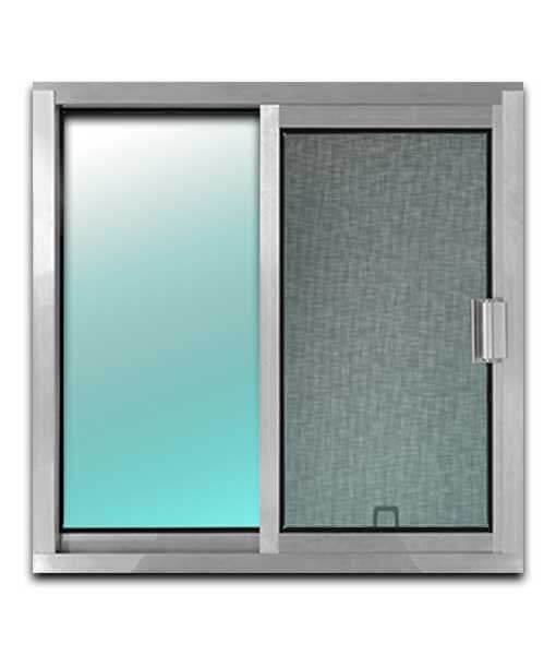 Ventana de Aluminio Economica 60X60cm, Perfil de 1 1/2″, Sin Anodizar, Vidrio Verde, Mosquitero